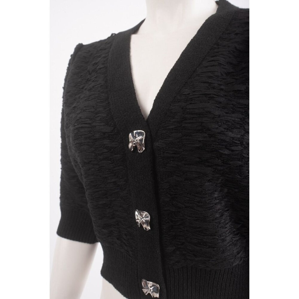 Zara NWT Black Cropped V-Neck Knit Cardigan with Crystal Buttons - Picture 4 of 6